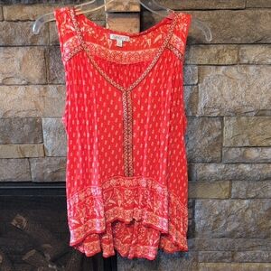 Patrons of Peace Orange Patterned Sleeveless Blouse